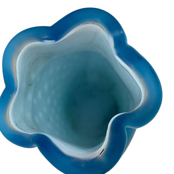 Thomas Webb & Sons Cased Aqua Blue Polka Dot Ruffled Glass Good Condition - Picture 5 of 8